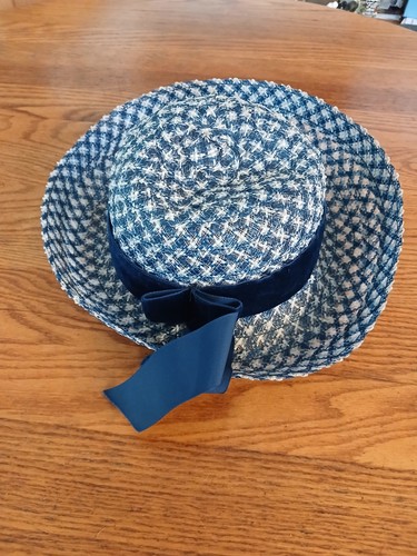 Blue vintage boater hat - , with