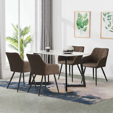 Pairs of Brown Faux Leather Dining Chairs PU Upholstered Metal Legs Tub Chair