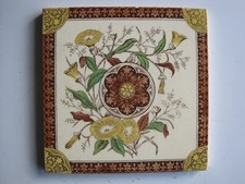ANTIQUE VICTORIAN 6" sq. MALKIN EDGE PRINT & TINT FLORAL (VOLVUS) TILE