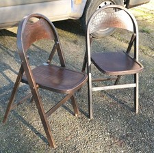 2 Mid Century Thonet Crocodile / Alligator Folding Wooden Chairs Bauhaus Style 