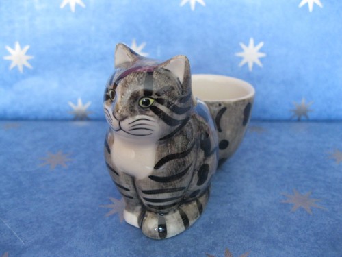 Quail pottery grey tabby cat - quail,