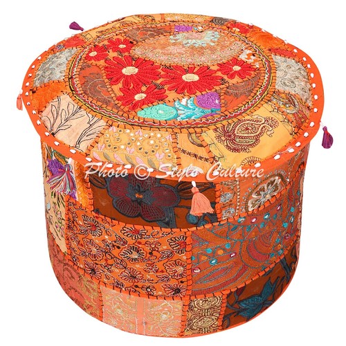 Indian patchwork pouf ottoman - patchwork,