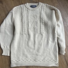 Guernsey Woollens 100% pure new Wool Sweatshirt Chunky Knit Size S cream jumper 