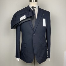 DKNY Mens Modern fit 2 Piece Suit 40L Pants 33W Navy Blue Solid E111682