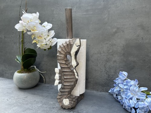 Wooden seahorse kitchen roll - kitchen,