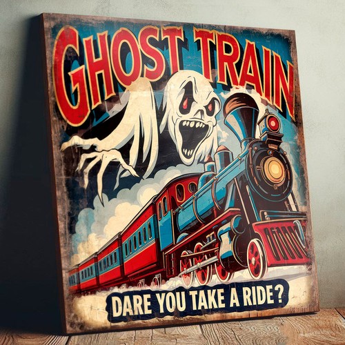 Ghost train sign - ghost, funfair