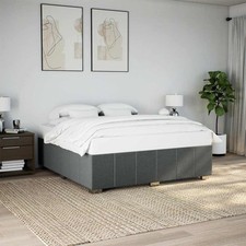 Bed Frame Super King 200 x 180 x 46 cm Dark Grey 100%Polyester Fabric With Slats