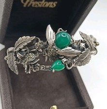 Vintage Sterling Silver Bee And Twisted Rose Bangle/Cuff, Marcasite Details.