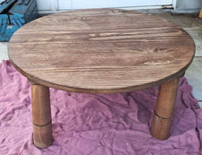 Japanese Wooden Chabudai Round Dining Low Table Φ55cm Adjustable to 3Heights FS