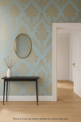 Capri damask teal gold - damask,