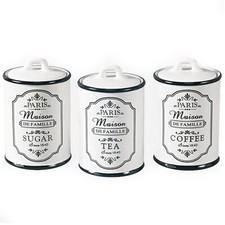 Ceramic Kitchen Containers Jars Set of 3 Coffee Tea Sugar Lid Vintage Classic UK
