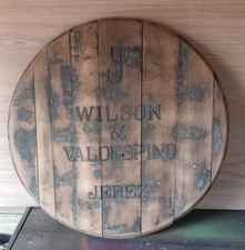 VERY RARE CARVED WILSON & VALDESPINO SHERRY CASK BARREL LID BRACED WHISKEY SIGN 