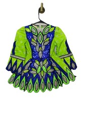 Green Velvet Blue Sparkles Panel Irish Step Dress Sequins Rhinestones Solo Dance