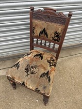 ANTIQUE EDWARDIAN OAK FLORAL NURSING / BEDROOM CHAIR C.1900
