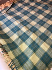 Vintage Pure Wool Checkered Travel rug, Picnic Blanket. Green 58” X  50”
