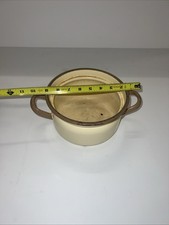 Vtg Dutch Enamelware Small Yellow Pot With Two Handles