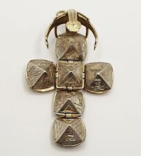 Vintage Masonic Ball Orb 9ct & Silver Cross Yellow Gold  Charm Fob Pendant 17mm