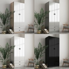 2 Door Glossy Tall Wardrobe Bedroom Storage with Hanging Rail Modern Furniture