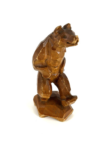 Wooden carved bear figurine - wooden,