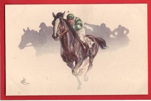 Horse racing green and white - racing.,