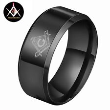 Masonic Man Brushed Black 8mm Stainless Steel Titanium Band Men Ring Freemason