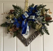 Christmas Wreath Heart Wicker Blue