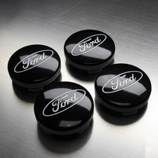 4x BLACK FORD CENTRE CAPS 54MM