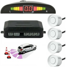 LCD Car Reverse Parking Sensors 4 Auto Radar Audio Alarm Buzzer White Kit UK