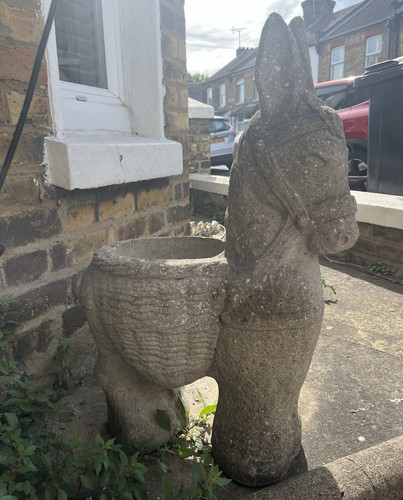 Grey stone donkey garden - donkey,
