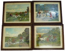 Set of Four Vintage Charles Fernand de Condamy Hunting Scene Framed Prints