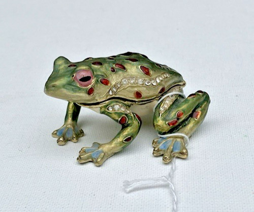 Enamel frog trinket - frog, pot