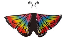 Kids Butterfly Wings Cape Headband Girls Fairy Shawl Cloak Fancy Dress Costume