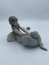Lladro Nao Girl Sitting Playing With Cat Kitten Figurine