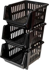 3-Tier Stackable Plastic Storage Basket 18cm Kitchen Fruit Vegetable Organizer