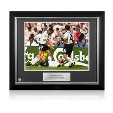 Paul Gascoigne Signed England Football Photo: The Dentist Chair. Deluxe Frame