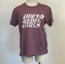 Obey Women's Sustainable T-Shirt Rebel Girls Mauve Size S NWT Shepard Fairey