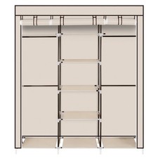 Heavy Duty Fabric Canvas Wardrobe Clothes Cupboard Hanging Rail Shelving Storage