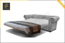 SOFA BED CHESTERFIELD Brand New Imperial 3 Seater Sofa Bed Fabric Grey Cream 