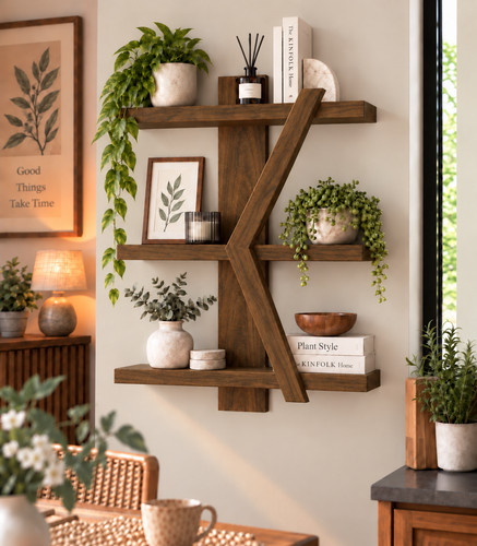 Geometric wooden wall shelf - wooden,