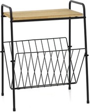 Free Standing Magazine Rack Wooden Top Home SIde End Table Book Storage Stand UK