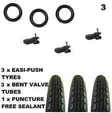 3 x Mothercare MY3 Pram Stoller Tyres 12 1/2" x 2 1/4 + 3 x Bent Valve Tubes