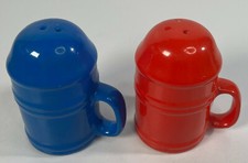Vtg Ceramic Flour Dredger Shaped Salt And Pepper Shakers Japan MCM Red Blue