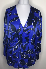 M&S Blue & Black Satin Floral Kimono Blouse/Jacket Size M ( Size 12/14)