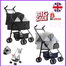 Large Pet Dog Stroller Foldable Dog Cat Trolley Cart with Bottom Basket Storage