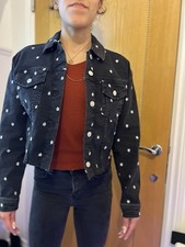 Black Denim Jacket with Flower