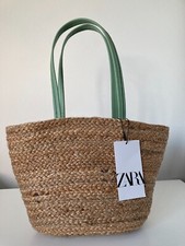 zara JUTE beige green BUCKET
