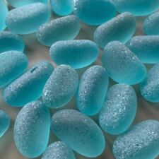10 Frosted Glass TURQUOISE Chunky "Beans" CULTURED Seaham Sea Nuggets 25mm x TEN