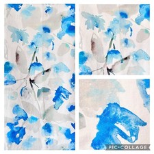 ROMO Mariola Topaz Fabric Linen Cotton Blend Blue Watercolour Floral 1.4m x 1.4m