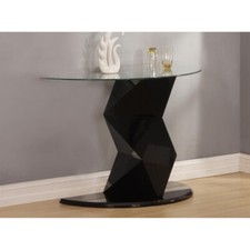 Console Hall Table Black Display Stand Clear Tempered Glass Top Gloss Edged Base