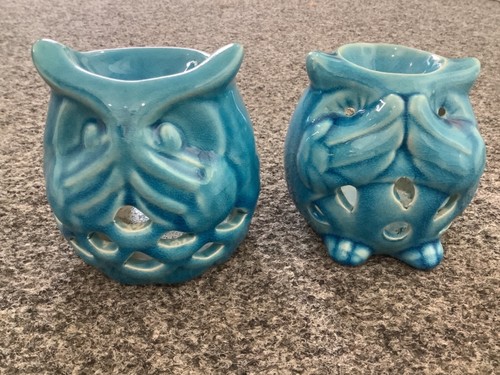 Ceramic owl oil burner blue - oil,